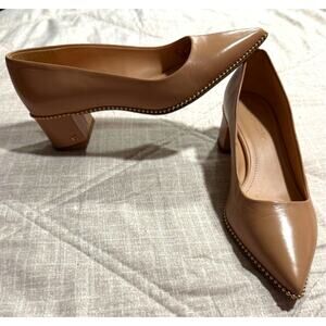 Coach Willa Heels Pointed Toe Leather Block Heel Womens Sz 7 B EU 37.5 Nude Pump